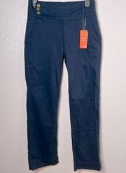 Flamingo Blue Mid Waist Button Side Straight Leg Pants Size M NEW!