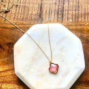 Pink Gold Clover Necklace Dainty Pendant Layer Boho Summer Jewelry Floral NWT