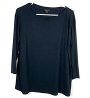 J.Jill Wearever Collection Jersey Knit Tee Shirt Womens M Black 3/4 Sleeve Scoop