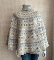 RARE Lauren Ralph Lauren Fair Isle Hand Knit Turtleneck Poncho Sweater OS PW8