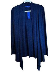 APT 9 Cardigan Womens Medium Blue Metallic Fuzzy Open Drape Sweater Ladies