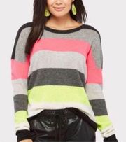 Evereve Scott & Scott pimicilo neon striped cashmere L pullover sweater