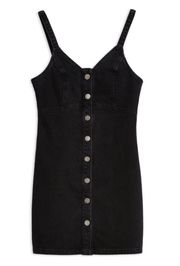 Button Black Denim Bodycon Mini Dress