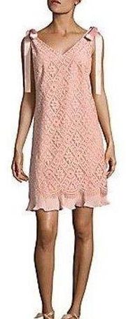 NWT  Blush Pink V-Neck Ruffle Lace Tie Shoulder Dress- Size 12