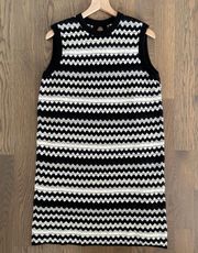 Crew Neck Keyhole Zig Zag Lined Knit Sheath Dress Black and White 12 / L