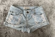 Light Wash And Lace Jean Shorts