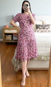 Roselle Pink Floral Ruched Midi Dress