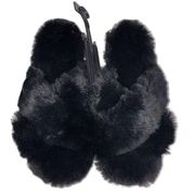 Slippers Womens Size M Black Fuzzy Scuff Cushion Hard Sole Soft Cozy BRAND NEW