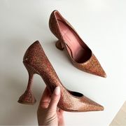 Amina Muaddi Ami Pointed Toe Pumps in Sunkissed Glitter