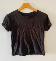 supima cotton brown cropped t shirt with rolled up sleeves Sz XS
