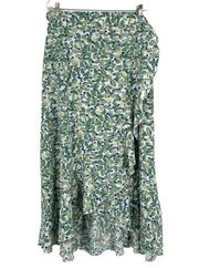 Simplee Plus Maxi Wrap Skirt Abstract Floral Leaves Green Blue Ruffle Size 3XL