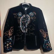 Harve Benard Black Embroidered Velvet Jacket Blazer Size 12p