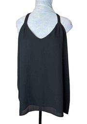 Paper Crane Spaghetti Strap Black Fancy Tank V Neck Strapy Back Sz Large EUC