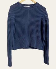 T by Alexander Wang Navy Blue Ribbed Chunky Cotton Crewneck Crop Sweater Small