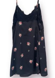 Spaghetti Strap Lacy Slip Sleepwear Lined Floral Navy Blue