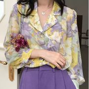 Korean Retro Floral Long Sleeve Blouse