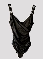 Jantzen Novelty Shoulder Draped Surplice Black Swimsuit