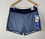 Hang Ten Womens Quick Dry Swim Shorts Blue Stripe Large