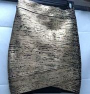 BCBGMaxAzria Sylvia Gold Foil Bandage Mini Skirt