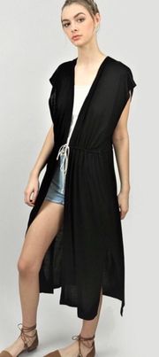 Black Sleeveless Cardigan with draw string