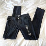 Tripp NYC Black Low-Rise Distressed Sequin Patch Skinny Jeans Size 5