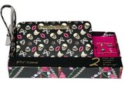 Skull Hearts Stars Lips Cat Zip Around Wallet and Earrings Black