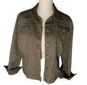 Ruby Rd. Forest Green Stretch Denim Jacket Sz 16