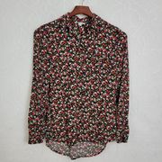 Beach Lunch Lounge Womens Shirt X-Small Red Pink Micro Floral Button Down Top