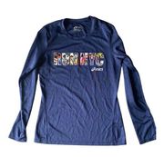 Women’s ASICS Run NYC Athletic Gear Top Navy Blue Long Sleeves Size XS