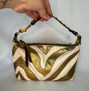 Vintage  Cream & Gold Zebra Print Mini Hand Bag #478 Made in 2005 Y2K Style