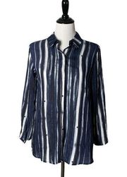 Habitat Clothes to Live In Button Up Blouse Blue Striped‎ Collar Women's Size XS