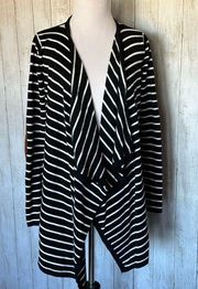 Staccato Black and White Striped Small Cardigan with Elbow Patches