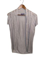 Vivianne Tam Women’s Draped Gray Cardigan Open Front Short Sleeve Knit | Size L