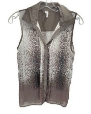 Studio Y Womens Sleeveless Blouse Tank Top Collared Animal Print Gray Small