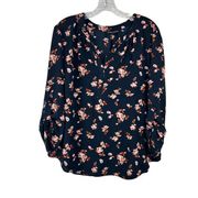 41 Hawthorn Stitch Fix Morey Split Neck Blouse Blue Floral Size XL