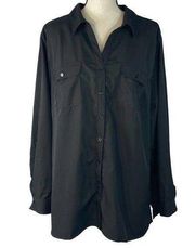 NY Collection 3X-Large Button-Up Top Roll-Tab Sleeves Stretch Pockets Collared