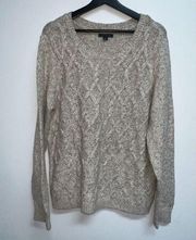 Tommy Hilfiger Womens Sweater Size XL Oatmeal Heather Cable Knit Crew Neck