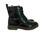 Charles Albert Tammie Combat Ankle Boots Size 7 Black Vegan Patent Leather