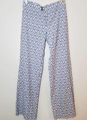 Willi Smith Linen Viscose Pants Straight Leg Blue & White Geometric Size 2