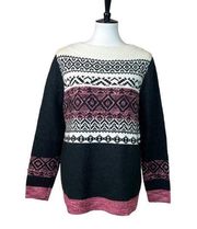 Westport Dressbarn Women's Sweater Wide Neck Long Sleeves Black Pink Size Large