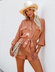 NWT  Hotel California Button Down Utility Romper