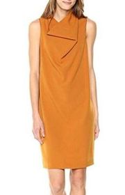 ANNE KLEIN Madison Crepe Cowl Neck Dress Mustard Sleeveless Knee / Midi Shift XL