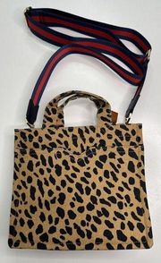 Stell & Dot Game Changer Mini Tote Crossbody Leopard Print Lined Pockets Festive