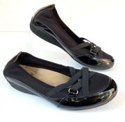 Earth Spirit Black Patent Leather Slip On Cross Strap GelRon Size 6.5