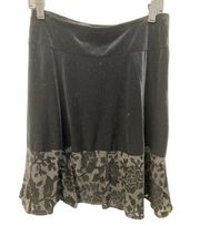 NWT Apostrophe Skirt SMALL PETITE Black Velvet Floral A-Line High Waist Vesatile