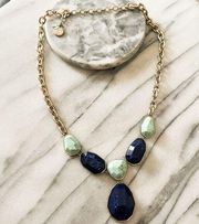 Dana Buchman Necklace - Blue and Teal Faux Turquoise, Gold Toned Metal, Y Drop