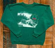 Vintage LEE Winter Michigan Tradition Green Crewneck Sweatshirt Snow Scene