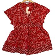 NEW Motherhood Maternity NWT Women's 2x Red Floral V-Neck Top Empire Tie Waist