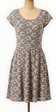 Deletta Anthropologie Brushed Terra Eyelet Floral Grey Brown Dress size Small