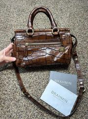 Brahmin Espresso Eros Nancy Zippered Pebbled Leather Brown Purse Crossbody